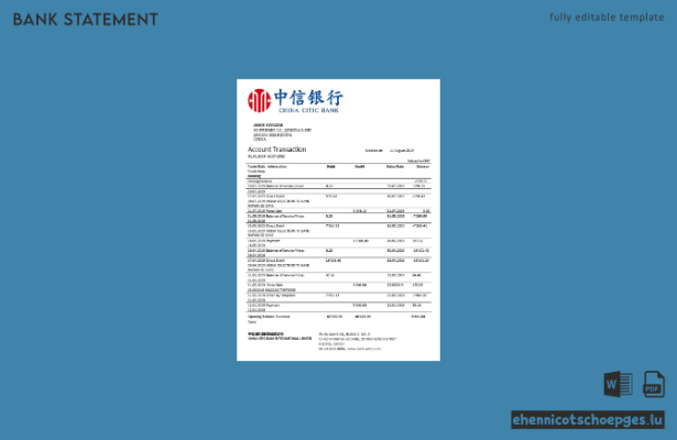 Beispiel für einen Kontoauszug der China Citic Bank Corp. (Vorschau)